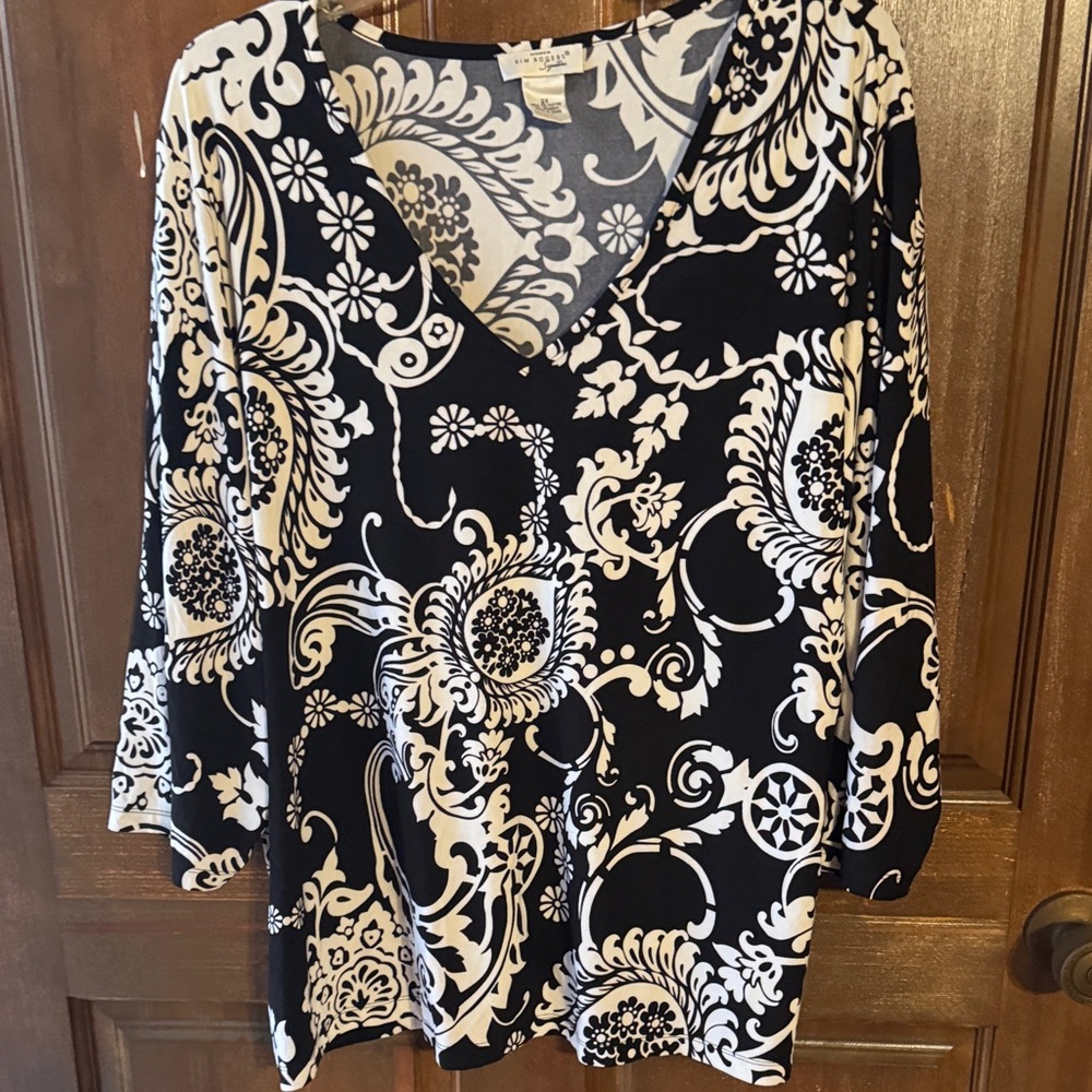 Kim Rogers Black and Cream Paisley Blouse